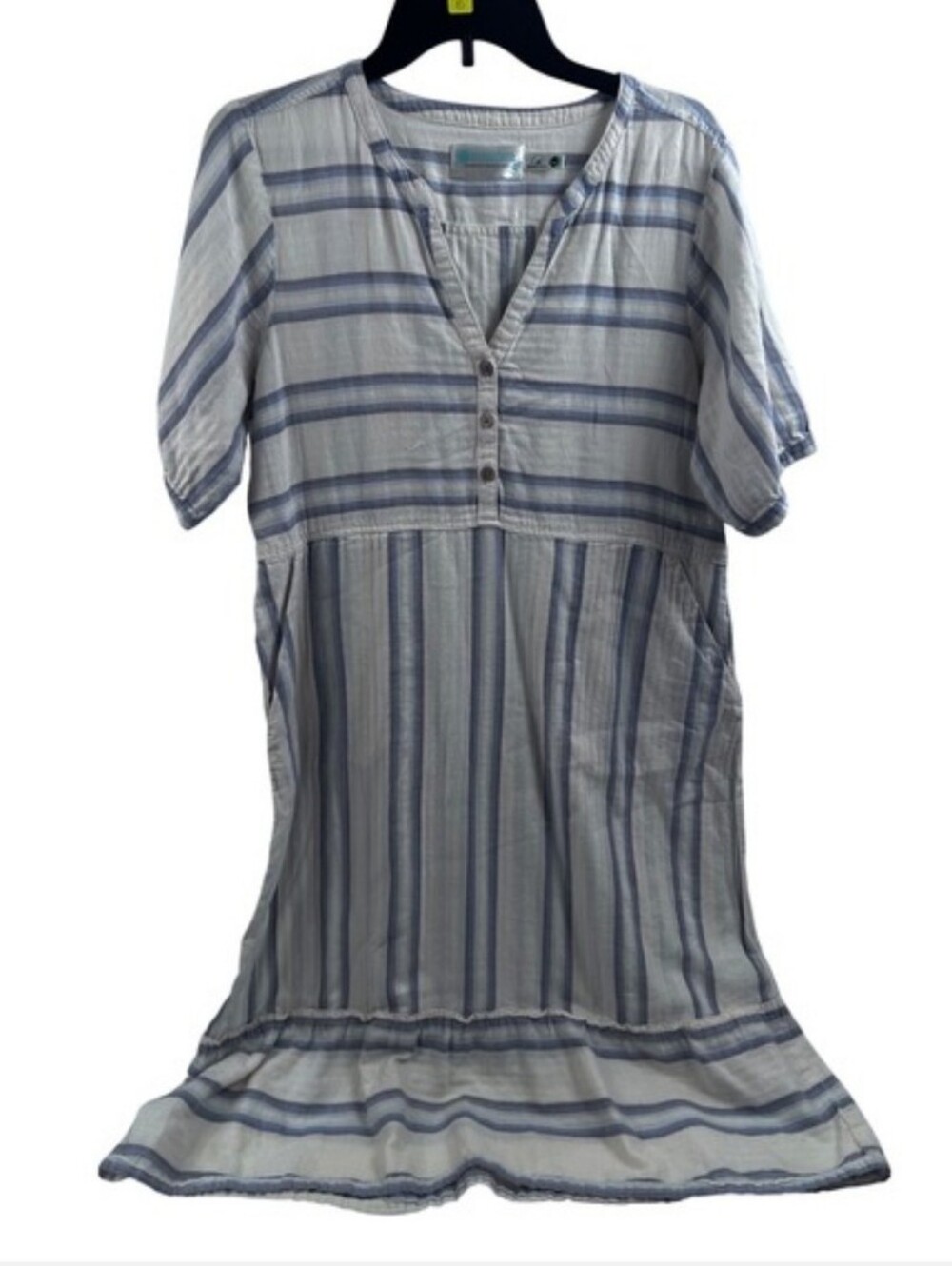 Aventura Organic Cotton Light Blue Striped Women's Short Sleeve Dress M Medium